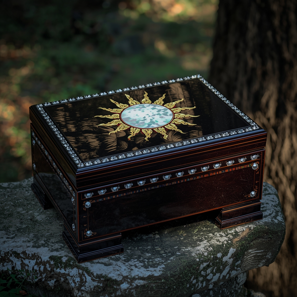 An ornamental box on a rock